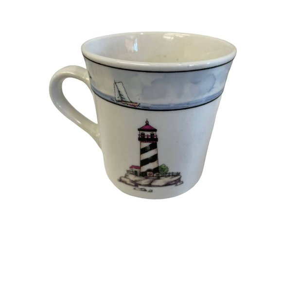 Totally Today Coastal Lighthouse Mugs White Ceramic Teacup 12oz - Picture 2 of 3